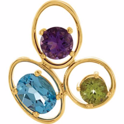 67559:100:P 14kt Yellow Genuine Swiss Blue Topaz, Amethyst & Peridot Pendant