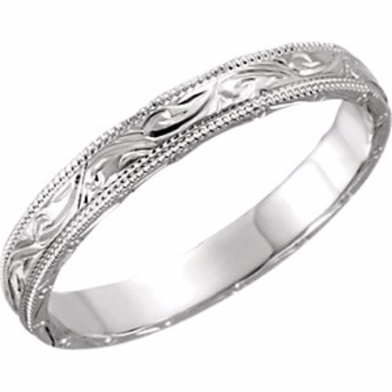 50093:60009:P Platinum 3mm Hand Engraved Band Size 9
