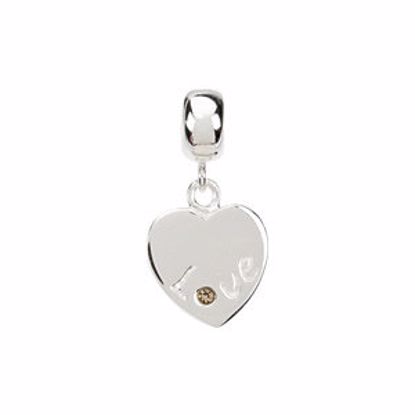 24824:1000:P Sterling Silver 13mm Love Heart Dangle Bead with Crystal