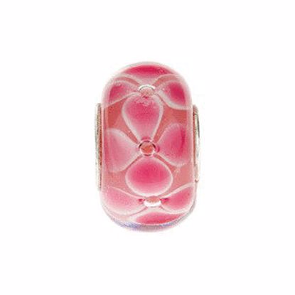 24825:1000:P Sterling Silver 14x9mm Pink Flower Glass Bead