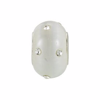 24840:100:P Sterling Silver 12x8mm Glass White Bead with Crystal Accents