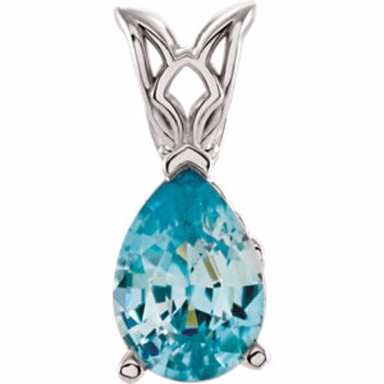 67692:101:P 14kt White 7x5mm Blue Zircon Pendant