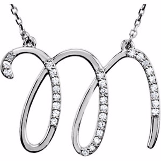 67680:112:P Sterling Silver Letter "M" 1/8 CTW Diamond Initial 16" Necklace
