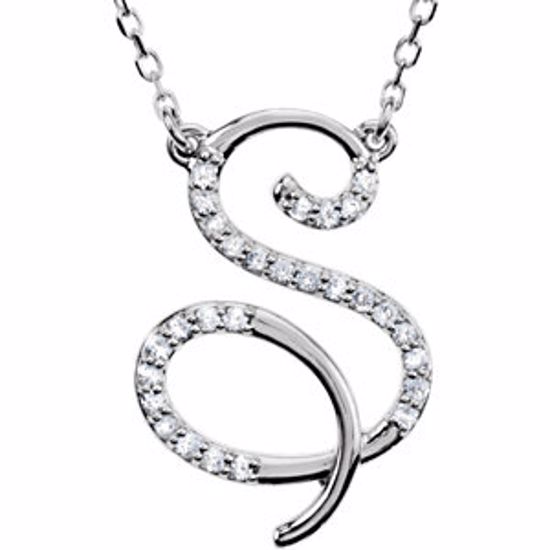 67680:118:P Sterling Silver Letter "S" 1/8 CTW Diamond Initial 16" Necklace
