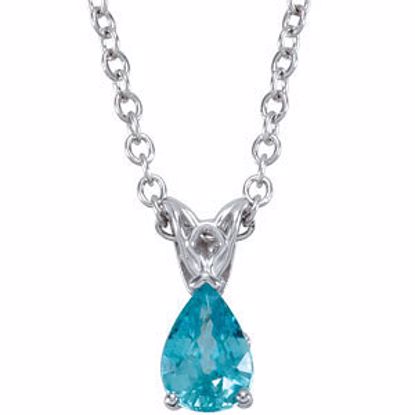 67692:102:P 14kt White 7x5mm Blue Zircon 18" Necklace