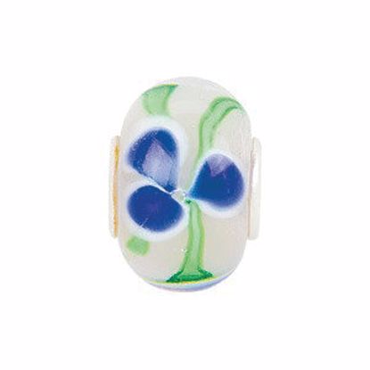 24930:100:P Sterling Silver 14x10mm Blue Flower Green Swirl Glass Bead