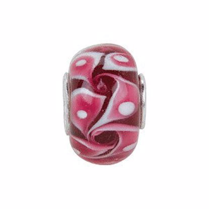 24934:100:P Sterling Silver 14x10mm Red Swirl Glass Bead