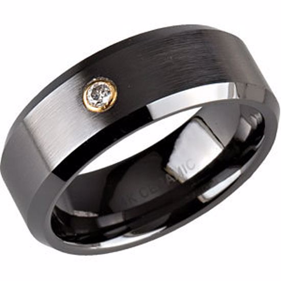 CR001D:036:P Black Ceramic & 14kt Yellow .05 CTW Diamond 8mm Band Size 6