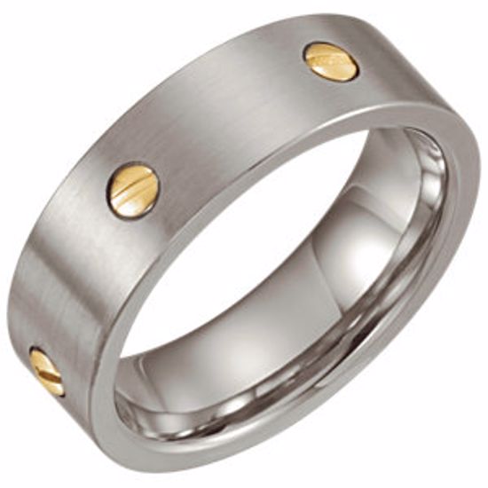 STST219:101:P Stainless Steel 7mm Band with 14kt Yellow Screws Size 8