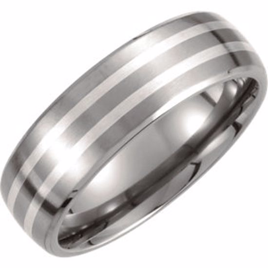 T898:102:P Titanium & Sterling Silver Inlay 7mm Satin Finish Band Size 7.5