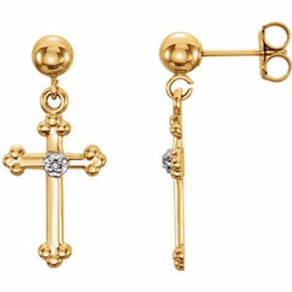 R16557:1636970:P 14kt Yellow .01 CTW Diamond Cross Dangle Earrings