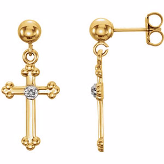 R16557:1636970:P 14kt Yellow .01 CTW Diamond Cross Dangle Earrings