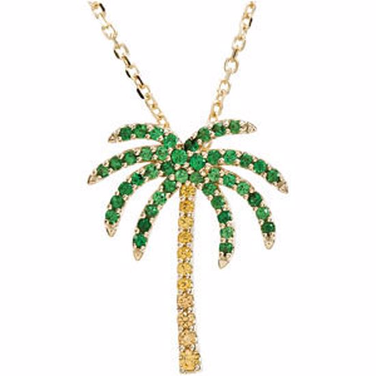 61377:84402:P 14kt Yellow Tsavorite Garnet & Yellow Sapphire Palm Tree 16" Necklace 