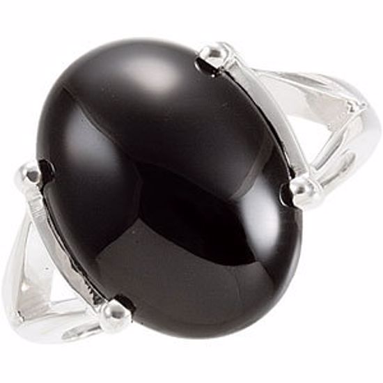 61381:71481:P Sterling Silver 16x12mm Oval Onyx Cabochon Ring 