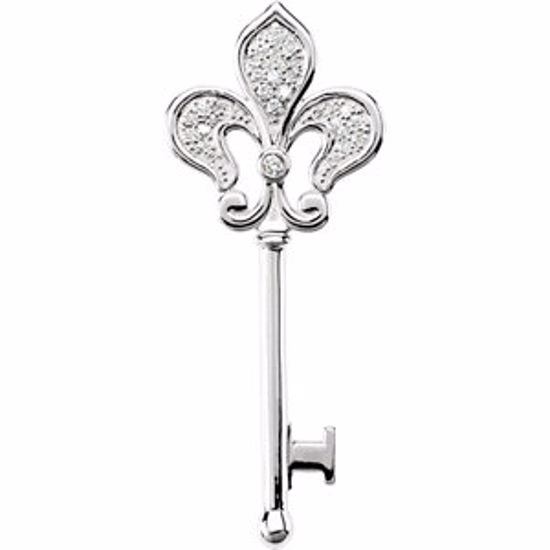 69280:84736:P Sterling Silver 1/5 CTW Diamond Fleur-de-lis Key Pendant