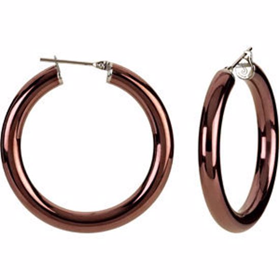 E194:165:P Stainless Steel 5x30mm Hoop Earrings with Chocolate Immerse Plating