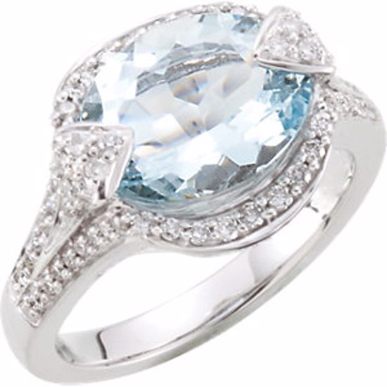 67243:100:P Aquamarine & Diamond Accented Ring