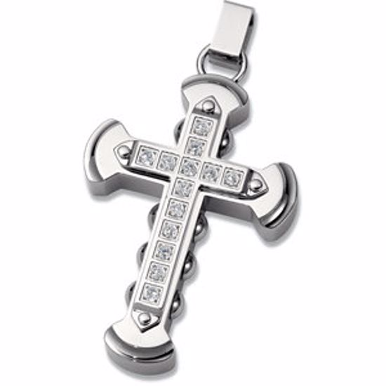 P306:101:P Stainless Steel Cross Pendant with CZ's