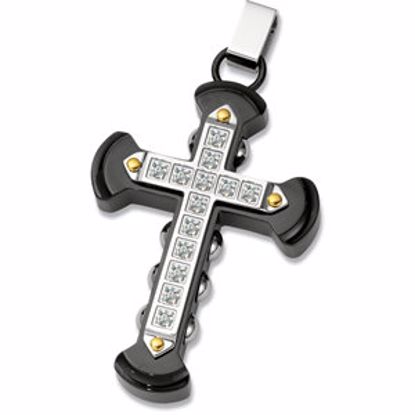 P306:102:P Stainless Steel Cross Pendant with CZ's