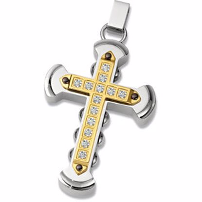 P306:103:P Stainless Steel Cross Pendant with CZ's