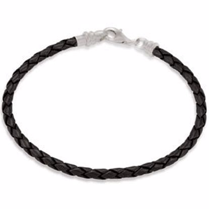 BRC649:101:P Sterling Silver Black Leather Braided 7.5" Bracelet