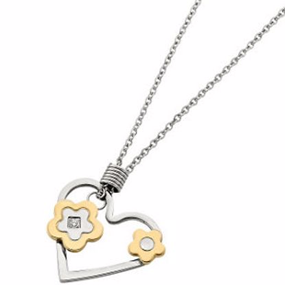 P8025:101:P Stainless Steel Heart Pendant with CZ & Immerse Plating