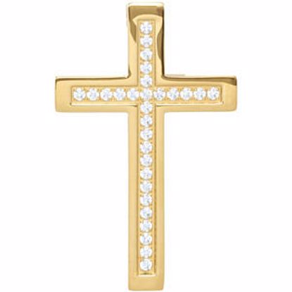 P618C:102:P Stainless Steel 23kt Yellow Gold Plated Cubic Zirconia Cross Pendant