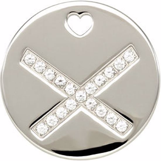 P624:102:P Stainless Steel Plated Cubic Zirconia Accented Round Kiss Pendant