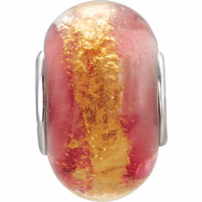 28120:101:P Sterling Silver 9mm Pink & Gold Glass Bead
