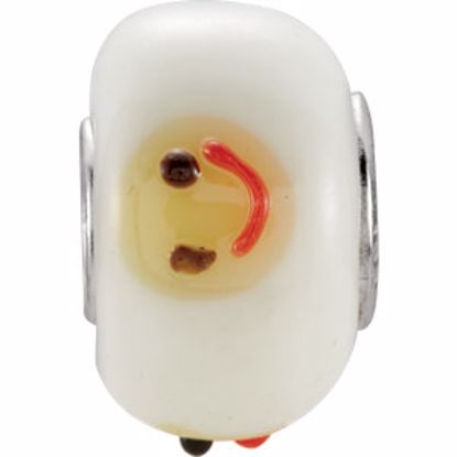 28121:101:P Sterling Silver 9mm White Smiley Face Glass Bead