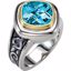 67969:101:P Sterling Silver & 14kt Yellow 10mm Checkerboard Sky Blue Topaz Ring