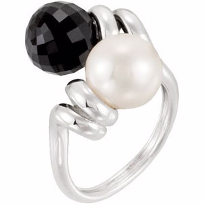 68003:101:P Freshwater Cultured Pearl & Black Agate Ring
