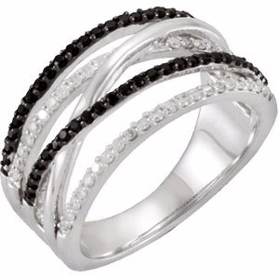 68008:101:P Black Spinel & Diamond Criss-Cross Ring