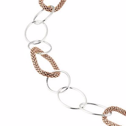 NCK178:101:P Sterling Silver Link 35" Necklace with Red Gold Plated Mesh Rings