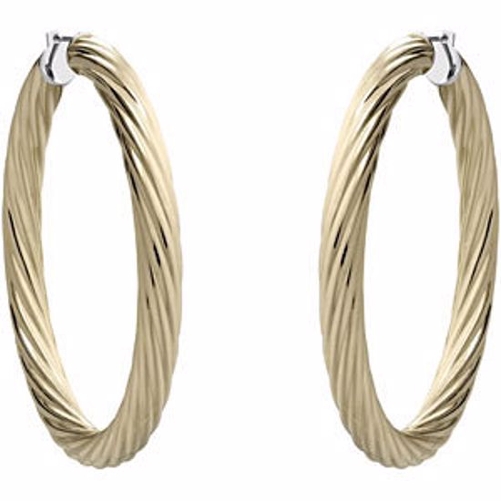 E195:116:P Immerse Plated Amalfi&trade; Stainless Steel Twisted Hoop Earrings