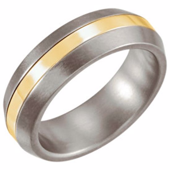 T842:106:P Titanium & 14kt Yellow Inlay 6mm Satin Finshed Band Size 8