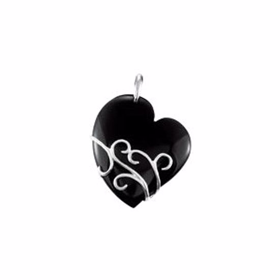 68022:101:P Sterling Silver Onyx Heart Scroll Design Pendant