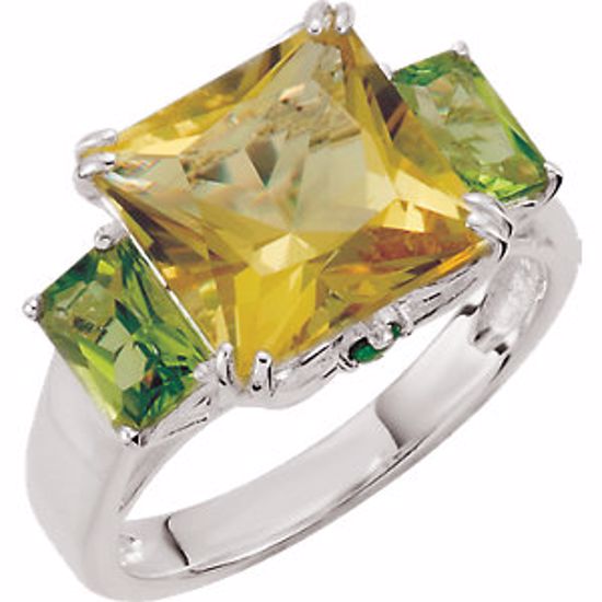 68031:101:P Lime Quartz, Peridot & Chrome Diopside Ring