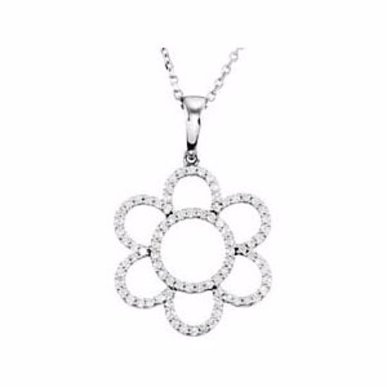 68055:84797:P 14kt White 3/8 CTW Diamond Flower 16" Necklace