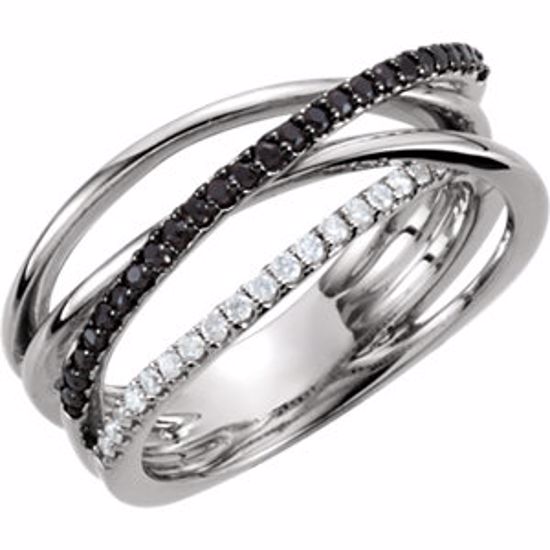 68074:101:P Black Spinel & Diamond Criss-Cross Ring