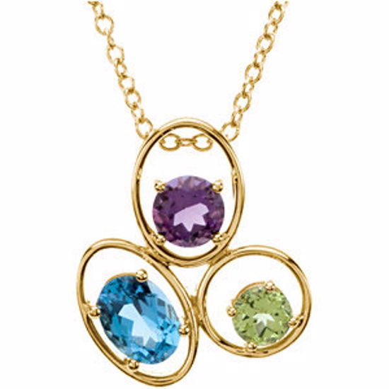 67559:101:P 14kt Yellow Genuine Swiss Blue Topaz, Amethyst & Peridot 18" Necklace