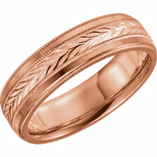 5712:106179:P 14kt Rose 6mm Leaf Design milgrain Comfort Fit Band Size 9 