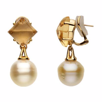68116:101:P 18kt Yellow South Sea Cultured Pearl & Citrine Earings