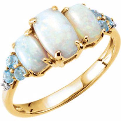 68167:101:P Opal, Swiss Blue Topaz & Diamond Accented 3-Stone Ring