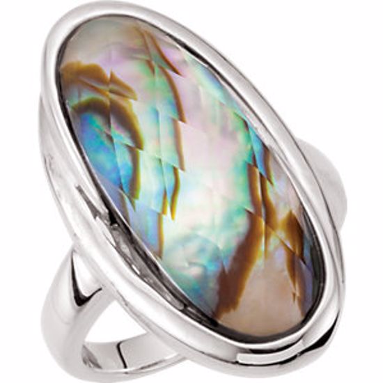 68172:101:P Abalone Doublet with Checkerboard White Quartz Top Ring
