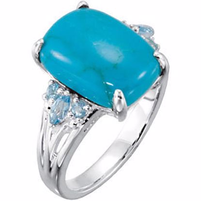 68174:101:P Sterling Silver Chinese Turquoise & Swiss Blue Topaz Ring