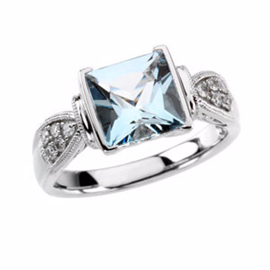 66894:102:P 14kt White Aquamarine & 1/8 CTW Diamond Ring Size 9