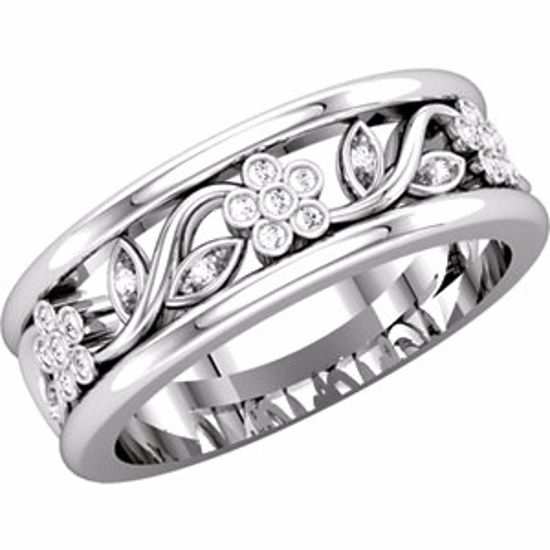 68053:121712:P 14kt White 1/8 CTW Diamond Floral Anniversary Band
