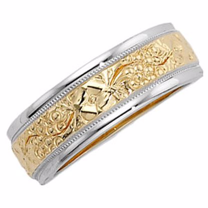 50571:100008:P 14kt Yellow & White 6.75mm Hand-Engraved Band Size 12.5