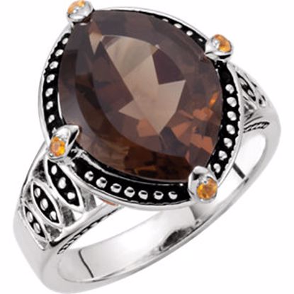 68033:104:P Smoky Quartz, Citrine & Madeira Citrine Granulated Design Ring